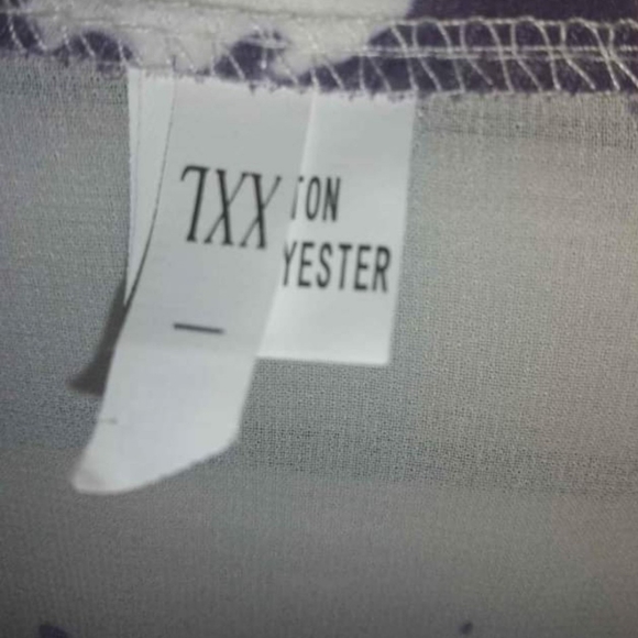 Dressy White and Purple sheer faux wrap blouse - Picture 4 of 4